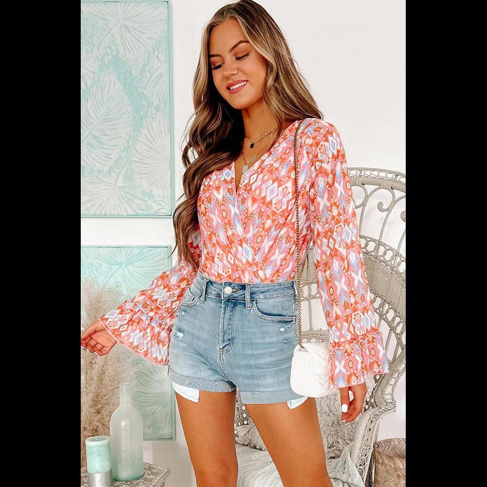 Peach Love ‎ Multicolor Aztec Print Bodysuit |Size S